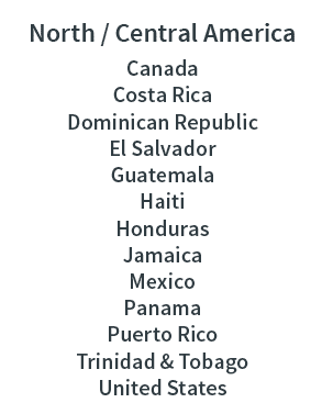  Canada,Costa Rica,Dominican Republic,El Salvador,Guatemala,Haiti,Honduras,Jamaica,Mexico,Panama,Puerto Rico,Trinidad   