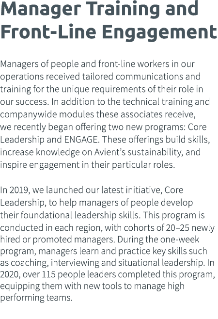 Manager Training and Front-Line Engagement  Managers of people and front-line workers in our operations received tail   